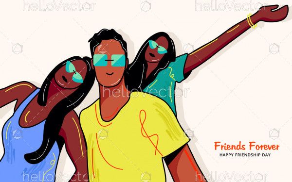Happy friends cartoon, Friendship day illustration