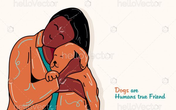 Woman and dog friendship - Vector Illustration.
