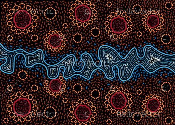 Aboriginal dot art vector painting. River concept