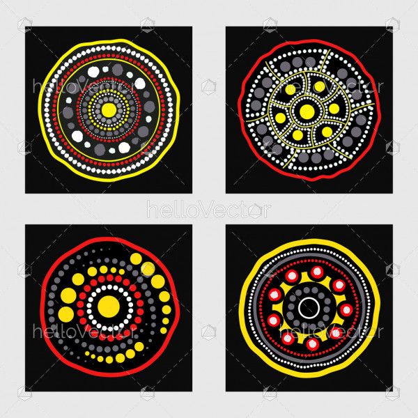 Aboriginal dot art painting icon set - Vector Illustration