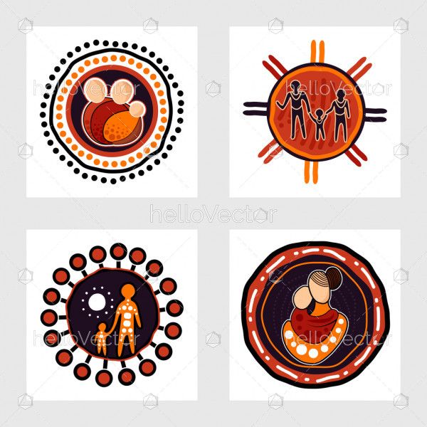 Aboriginal family painting icon set - Vector Illustration
