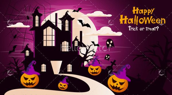 Happy Halloween vector witch castle background