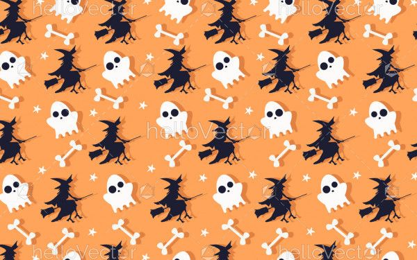 Ghost and witch Halloween seamless pattern background