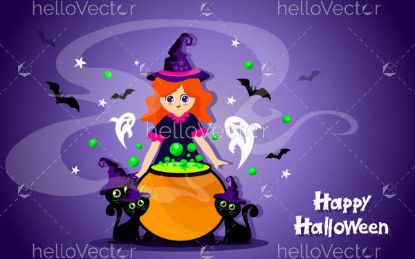 Cute Halloween Witch Making Spell
