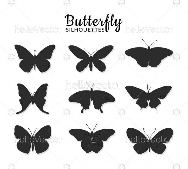 Butterflies silhouettes on white background