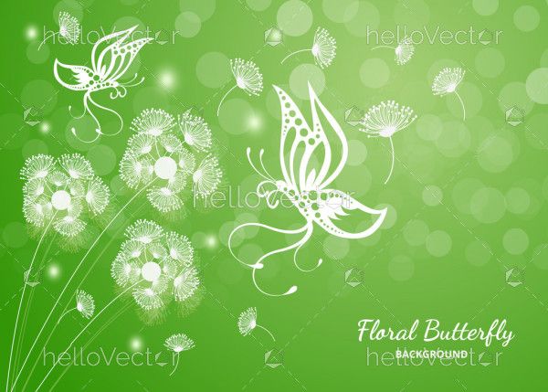 Butterfly floral green background illustration