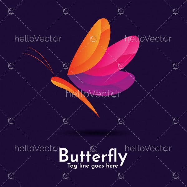 Butterfly colorful logo icon on dark blue background
