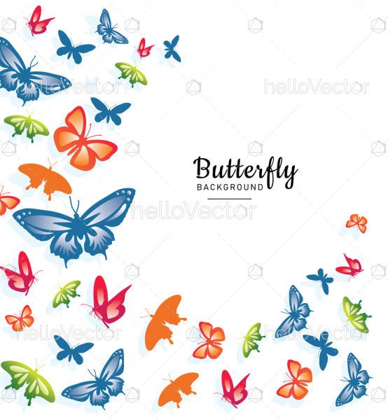 Flock of flying colored butterflies - Vector Illustration