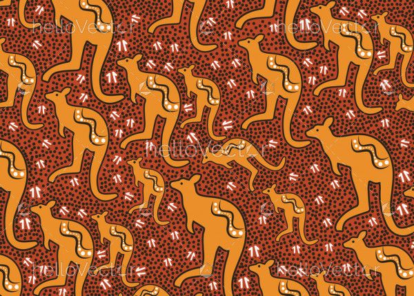 Aboriginal dot art seamless pattern with kangaroo