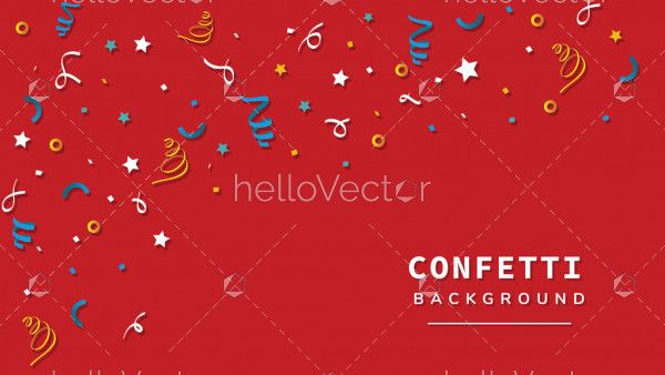 Colorful confetti on red background