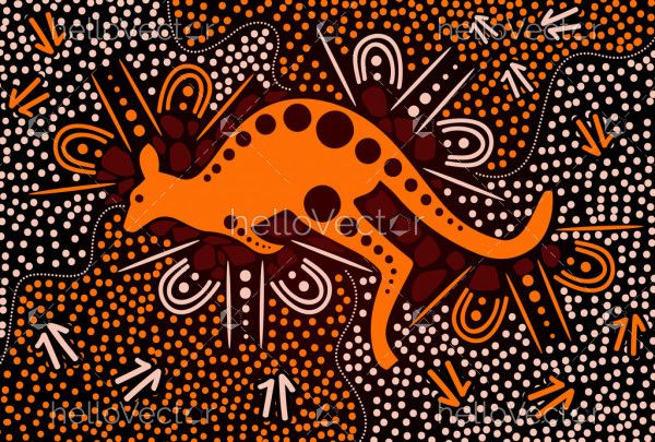 kangaroo dot art, Aboriginal art vector background with kangaroo