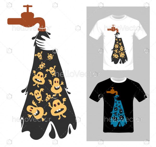 Water pollution concept. T-shirt graphic design vector illustration.