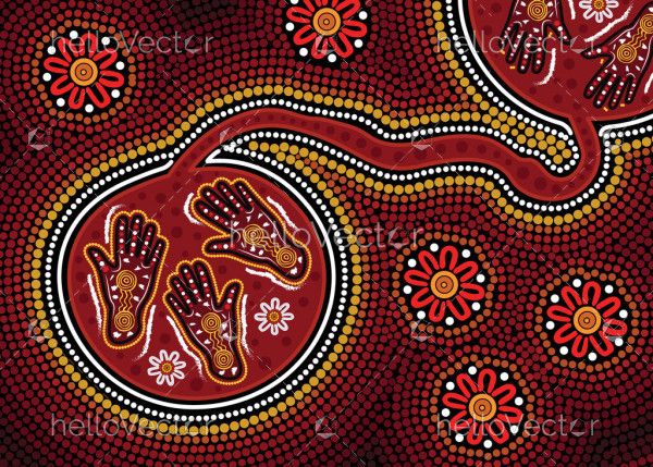 Dot aboriginal art with hands