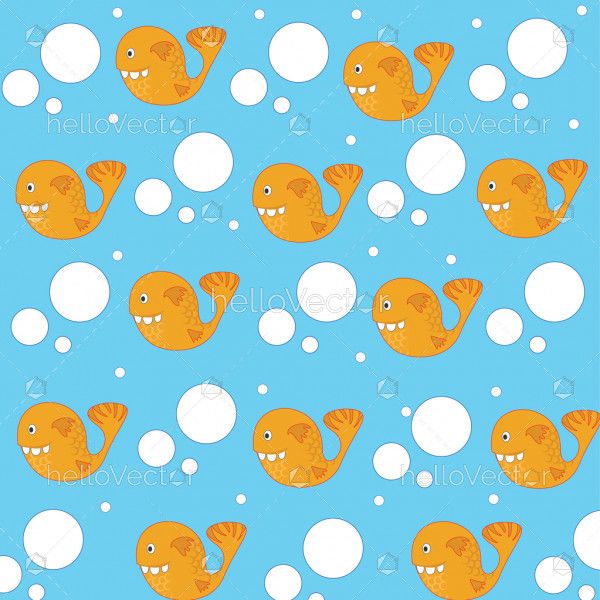 Fish background vector. Seamless pattern of funny fish with dots. 