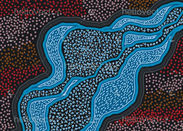River art with aboriginal dot design