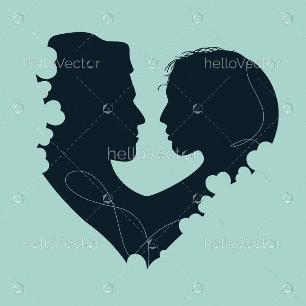 Couple faces in heart shaped silhouette
