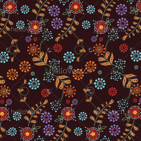 Floral background vector. Illustration based on aboriginal style of dot painting.