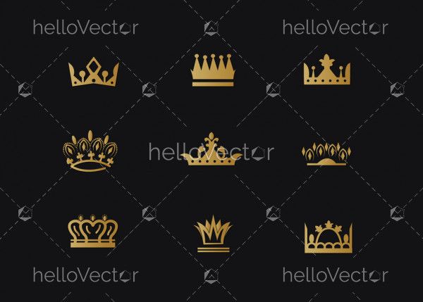 Set of golden crowns symbol