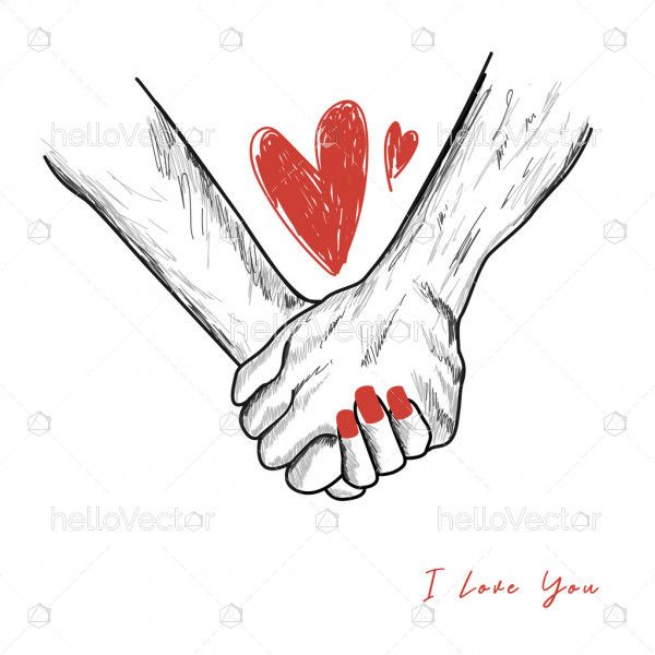 Couple holding hands drawing - Vector