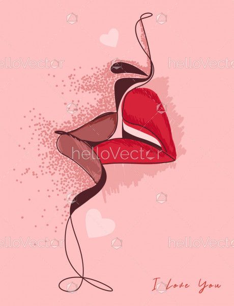 Lips kissing drawing - Vector illustration