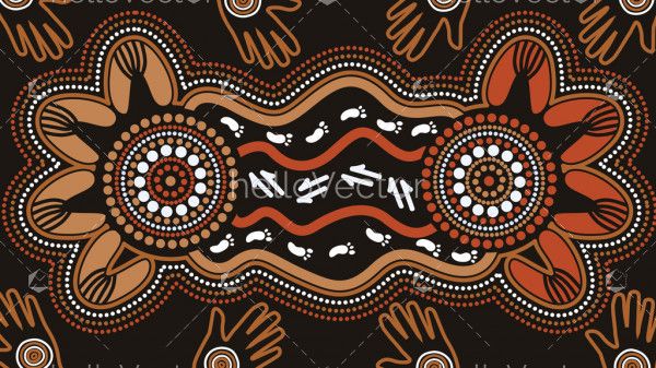 Aboriginal hand painting with connection concept
