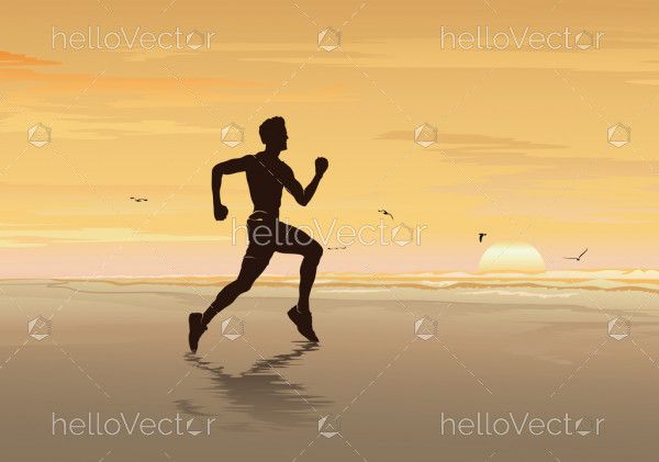 Silhouette of man running on the beach, Fitness boy, Walking, Jogging & Exercise - Vector illustration