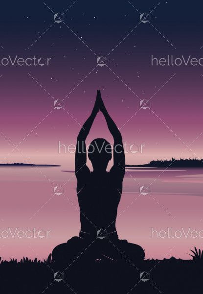 Silhouette yoga background - Vector Illustration 