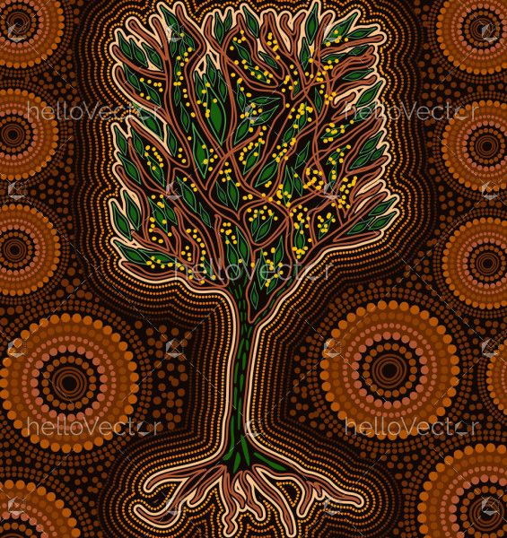 Aboriginal vector painting with tree