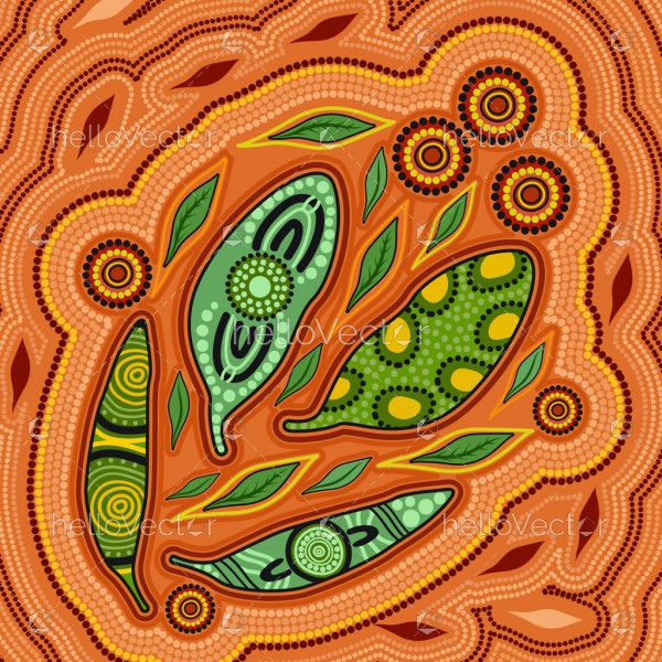 Aboriginal gum leaves art background