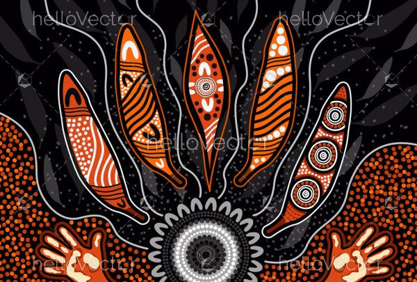 Aboriginal gum leaf painting vector