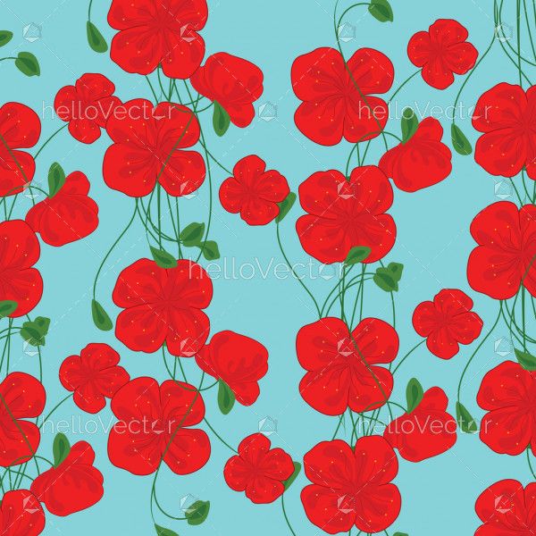 Red poppy flowers, Floral background with poppies - Vector Illustration