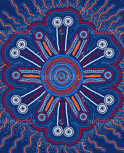 Blue aboriginal dot art painting