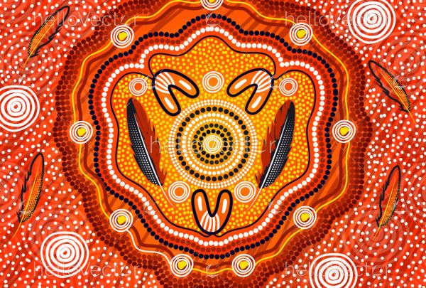 Aboriginal dot art background with feather