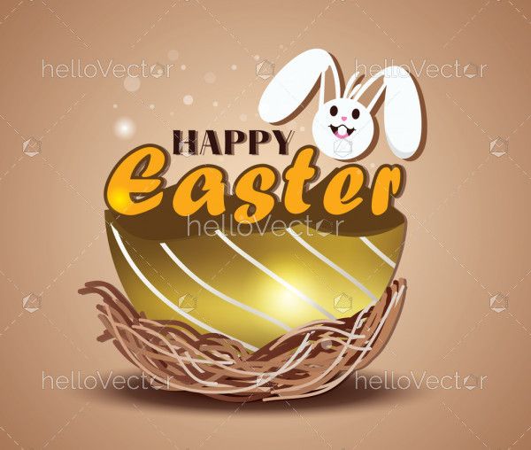 Happy easter illustration with cute bunny jumping out from egg