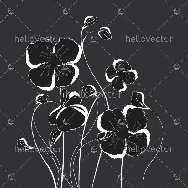 Black and white poppy flowers, Floral background with poppies - Vector Illustration