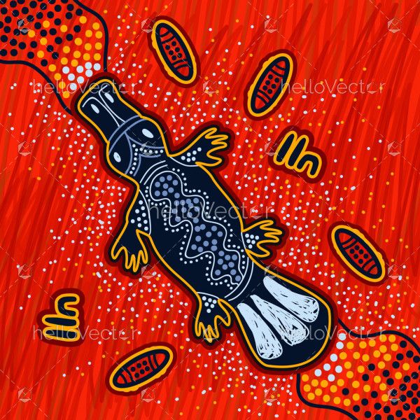 Aboriginal art painting with platypus