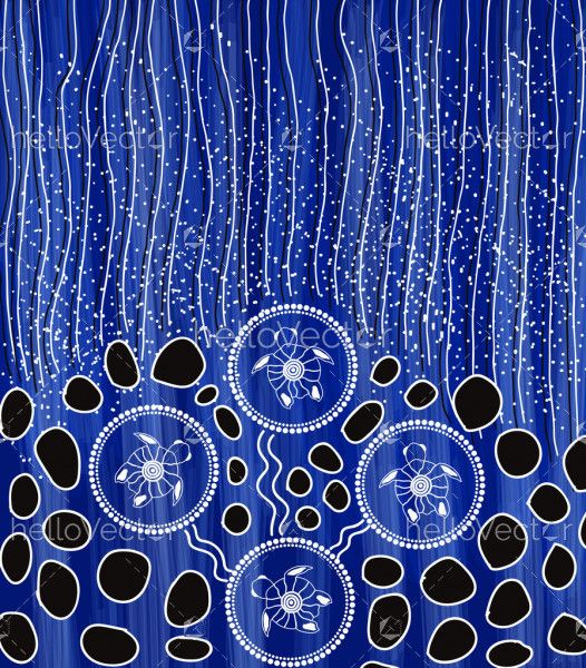 Blue aboriginal style of art with turtle