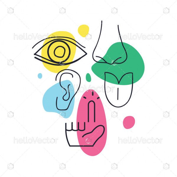Hand drawn abstract icons representing the five human senses