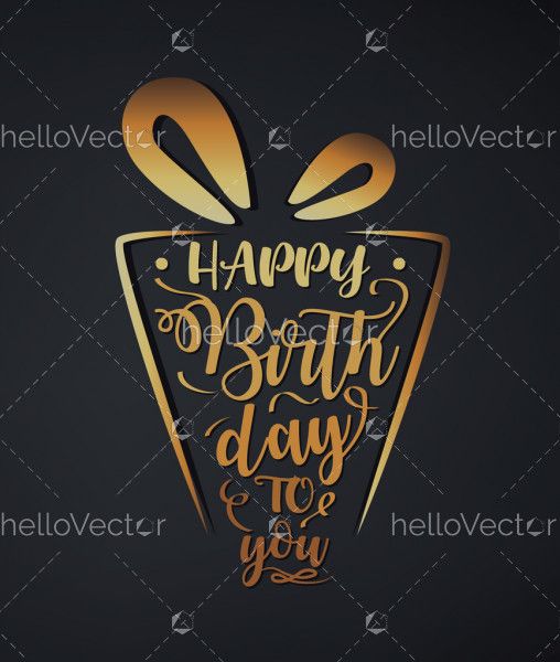 Happy Birthday Typography Gift Box Shape Illustration