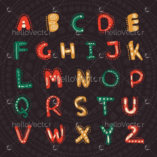 Aboriginal art style alphabet letters - Vector