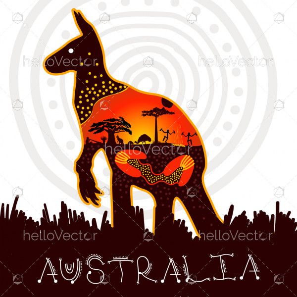 Kangaroo with aboriginal art decoration - Australia banner design