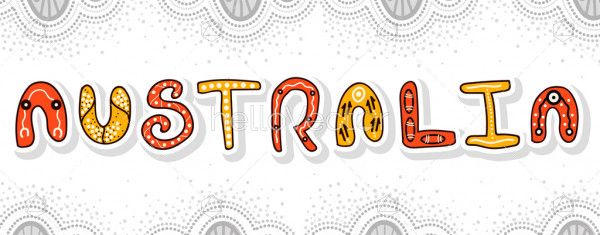 Australia vector word with aboriginal art decoration