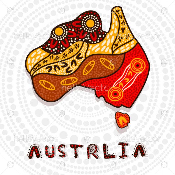 Map of Australia decorated with aboriginal art