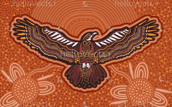 Flying eagle aboriginal dot art background