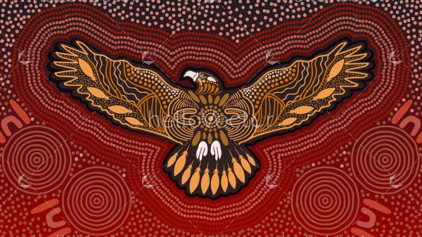 Aboriginal dot art background with eagle
