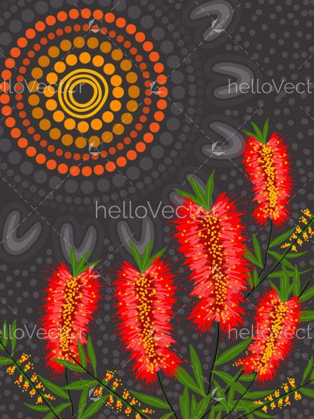 Red bottle brush medicine flowers - aboriginal nature art