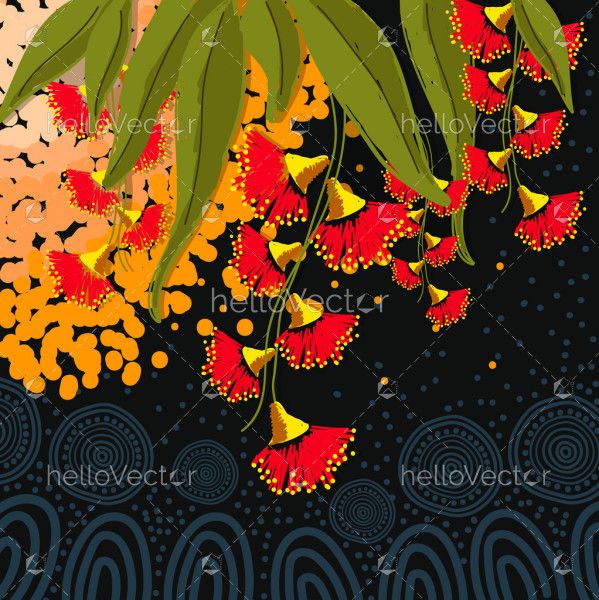 Red bottle brush flower - aboriginal art