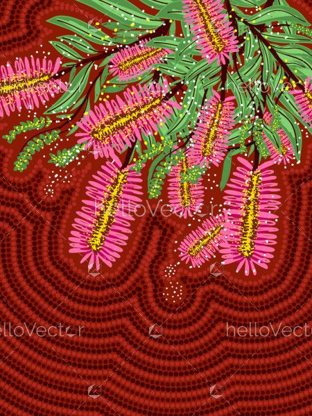 Pink bottle brush aboriginal artwork