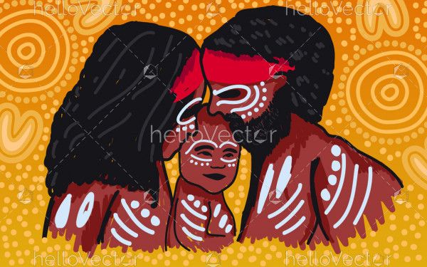 Aboriginal art with happy family concept