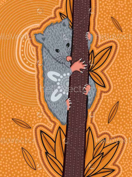 Possum on tree - Aboriginal dot artwork